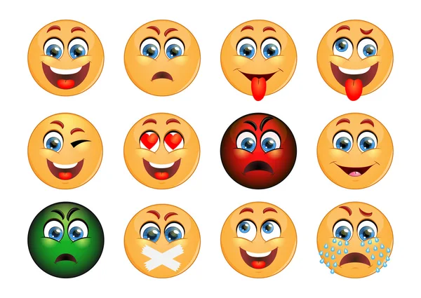 Set di Emoticons. Set di Emoji. Icone del sorriso. Illustrazione vettoriale . — Vettoriale Stock