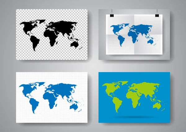 Ensemble de cartes vectorielles du monde sur fond gris. Deux fois une affiche pliée avec des boucles . — Image vectorielle