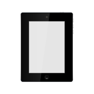 Siyah Tablet simgesi ile izole boş perde. Modern basit düz aygıt işareti.