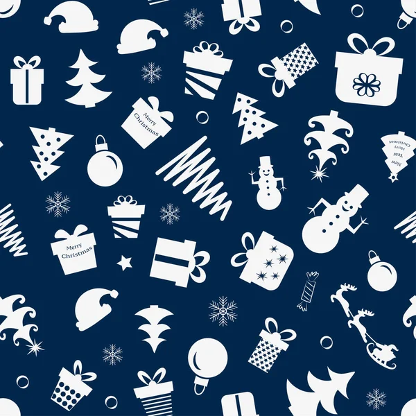 Mavi arkaplanda düz stil simgelerin Noel pürüzsüz deseni.