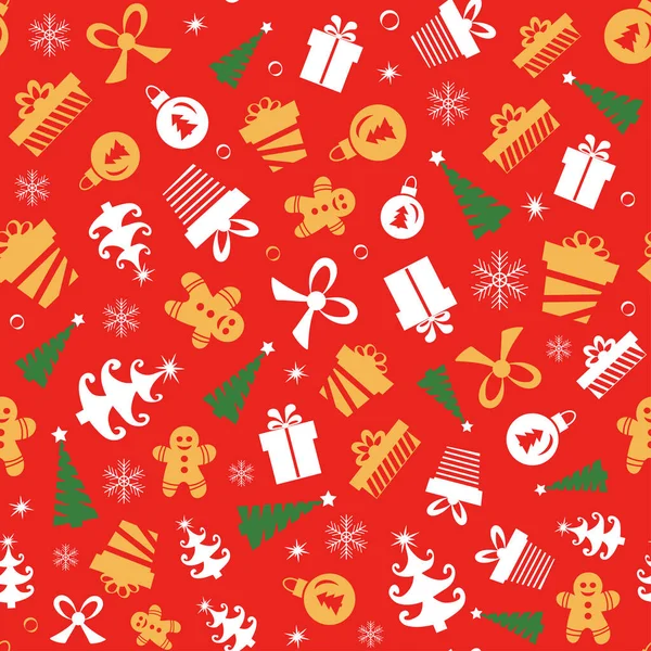Christmas Seamless Pattern Icons Red Background Flat Style — Wektor stockowy