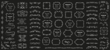 Calligraphic design elements . Decorative swirls or scrolls, vintage frames , flourishes, labels and dividers. Retro vector illustration.	