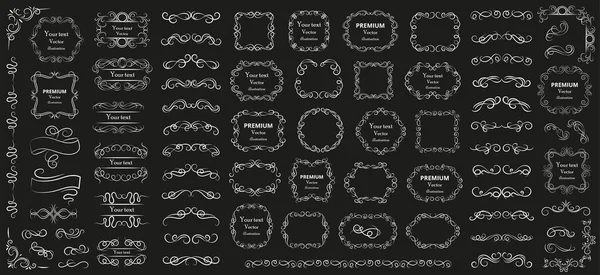 Calligraphic Design Elements Decorative Swirls Scrolls Vintage Frames Flourishes Labels — Vetor de Stock