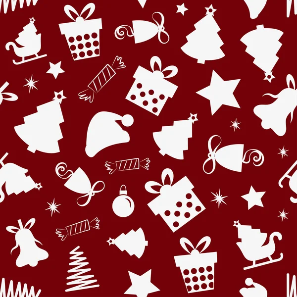 Weihnachten Hintergrund Mit Tannenbäumen Und Schneeflocken Auf Einem Roten Hintergrund — Stockvektor