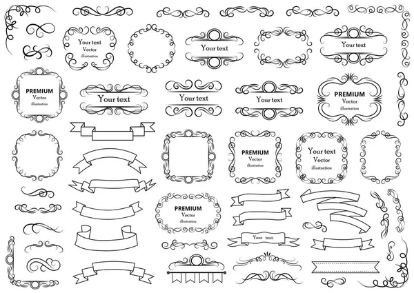 Elementy Wzornictwa Kaligraficznego Dekoracyjne Wiry Lub Zwoje Zabytkowe Ramy Kwitnie — Wektor stockowy