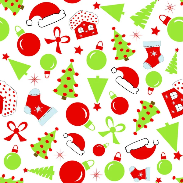 Modello Natale Senza Cuciture Icone Sfondo Bianco Stile Piatto Illustrazione — Vettoriale Stock