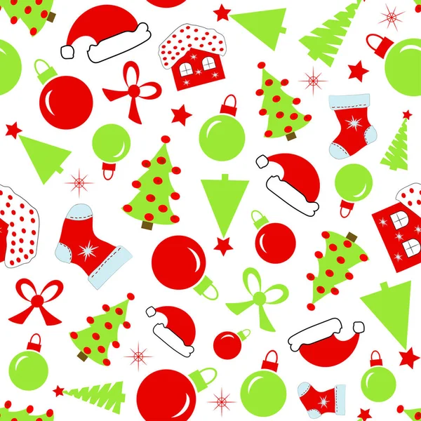 フラットスタイルで白の背景にアイコンのクリスマスシームレスなパターン ベクターイラスト — ストックベクタ