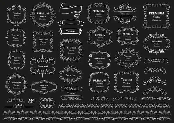 Elementos Diseño Caligráfico Remolinos Pergaminos Decorativos Marcos Vintage Florituras Etiquetas — Archivo Imágenes Vectoriales