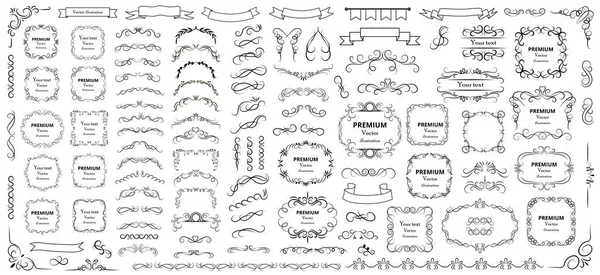 Calligraphic design elements . Decorative swirls or scrolls, vintage frames , flourishes, labels and dividers. Retro vector illustration.	
