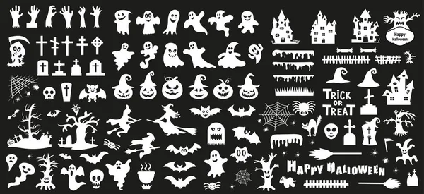 Ensemble Silhouettes Halloween Sur Fond Noir Illustration Vectorielle — Image vectorielle