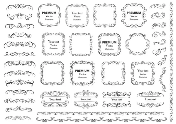 Tourbillons Rouleaux Décoratifs Cadres Vintage Fleurit Étiquettes Diviseurs Illustration Vectorielle — Image vectorielle