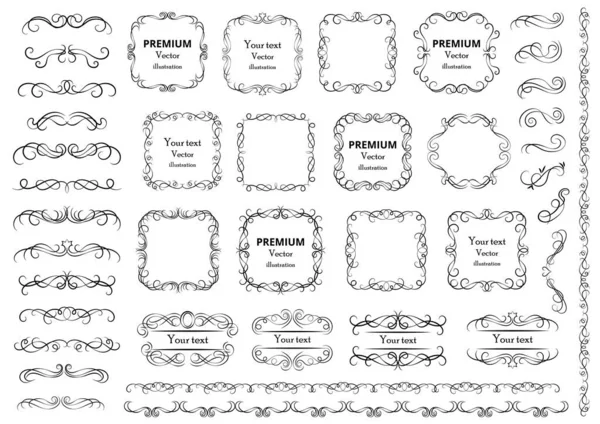 Remolinos Pergaminos Decorativos Marcos Vintage Florituras Etiquetas Divisores Ilustración Vectores — Vector de stock