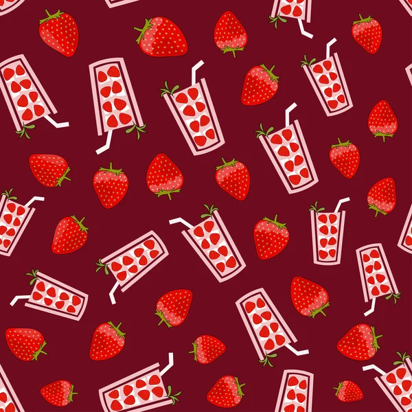 Cocktail seamless pattern. Abstract summer background. Vector illustration beverage and strawberry. Repeating texture with fresh lemonade. Colorful ornament. Modern design paper, wallpaper, textile.
