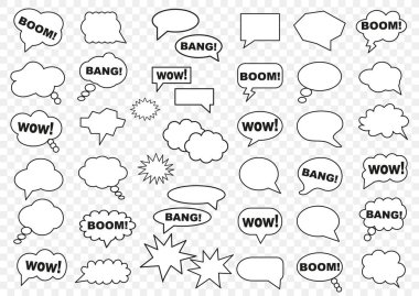 Konuşma baloncukları. Pop Art tarzında boş şablon seti. Vektör illüstrasyonu.