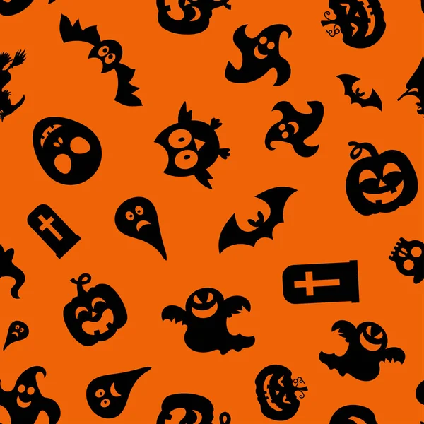 Sömlös Vektormönster För Halloween Design Halloween Symboler Spöke Bat Pumpa — Stock vektor