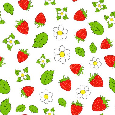 Beyaz arkaplanda izole edilmiş vektör çileksiz desen