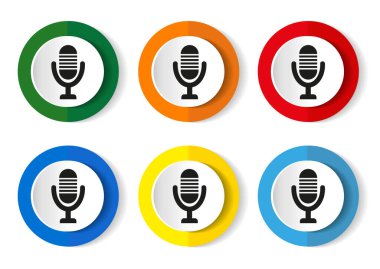 Web tasarımı ve mobil uygulamalar için mikrofon, ses, kayıt, radyo simgesi 6 renk seçeneğiyle ayarlandı