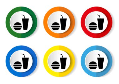 Web tasarımı ve cep telefonu uygulamaları için beyaz arkaplan üzerindeki Fast Food vektör simgesi seti, düz tasarım düğmeleri