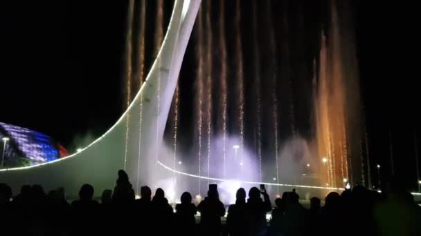 佛罗里达州Adler 2021年3月20日 索契奥林匹克公园签署喷泉协议 奥运公园里 人们在唱水泉边观看音乐灯展 — 图库视频影像