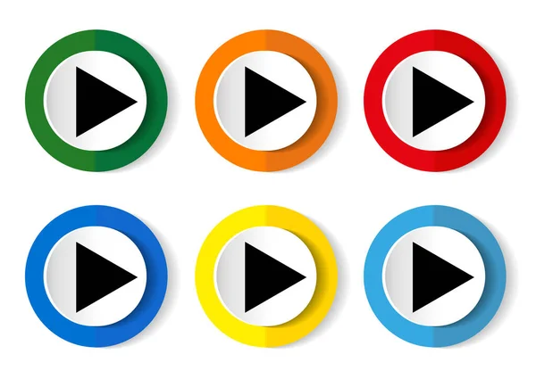 播放图标 一组现代设计按钮 用于Web Internet和移动应用程序 四种颜色的选项在白色上隔离 — 图库矢量图片
