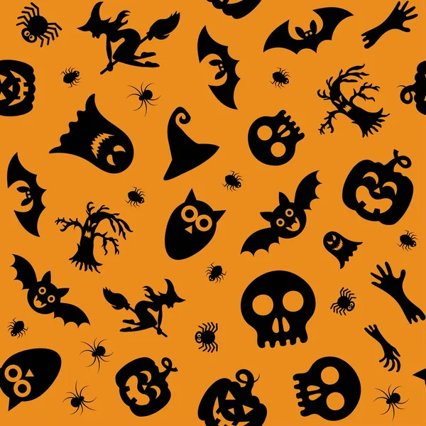 Halloween Ontwerp Halloween Symbolen Geest Spin Pompoen Cartoon Stijl Vector — Stockvector