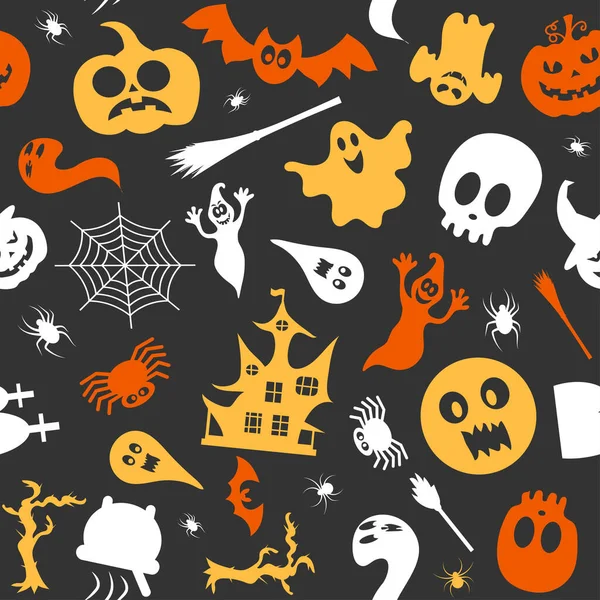 Halloween Ontwerp Halloween Symbolen Geest Spin Pompoen Cartoon Stijl Vector — Stockvector