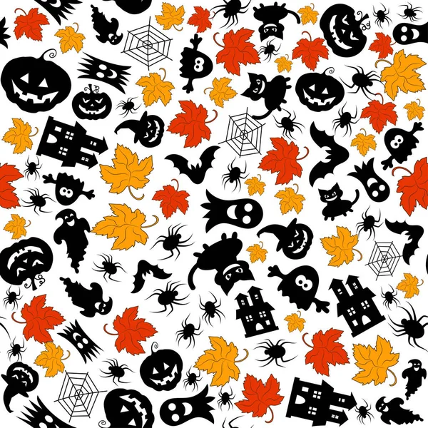 Halloween Ontwerp Halloween Symbolen Geest Spin Pompoen Cartoon Stijl Vector — Stockvector