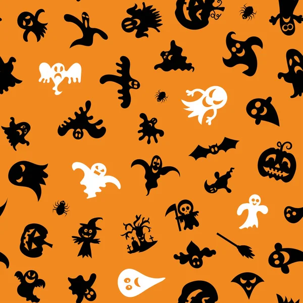 Halloween Ontwerp Halloween Symbolen Geest Spin Pompoen Cartoon Stijl Vector — Stockvector