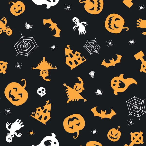 Patrón Vector Sin Costuras Para Diseño Halloween Símbolos Halloween Fantasma — Vector de stock