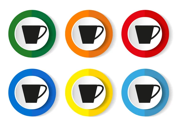 Drink Cup Coffee Vector Icons Flat Design Colorful Web Buttons — Stock Vector
