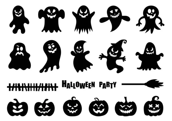 Halloween Zucca Fantasma Silhouette Set Vettoriale Illustrazione — Vettoriale Stock