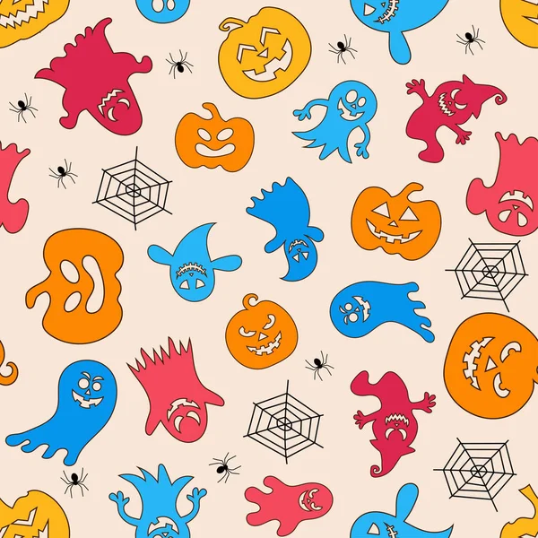 Naadloze Vector Patroon Voor Halloween Design Halloween Symbolen Geest Spin — Stockvector