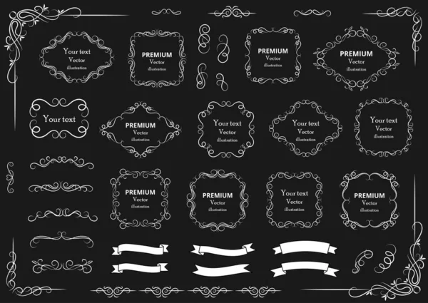 Redemoinhos Decorativos Pergaminhos Molduras Vintage Floresce Rótulos Divisores Ilustração Vetorial — Vetor de Stock