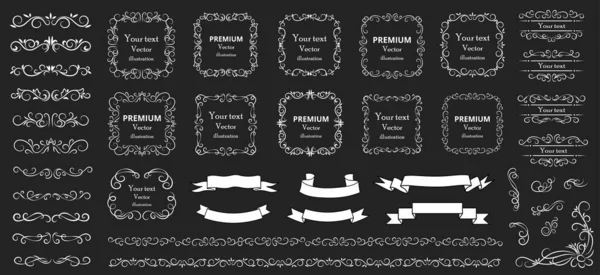 Kalligrafische Designelemente Dekorative Strudel Oder Schriftrollen Vintage Rahmen Blüten Etiketten — Stockvektor