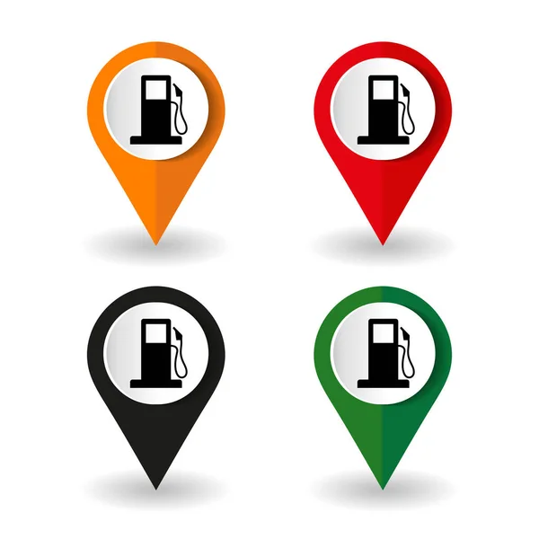 Benzin Istasyonu Pin Işaretleyici Ikon Vektörü Benzin Doldurma Pompası Haritası — Stok Vektör