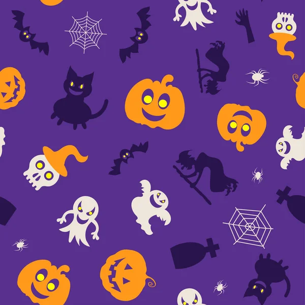 Seamless Vector Pattern Halloween Design Halloween Symbols Pumpkin Spider Ghost — Stock Vector
