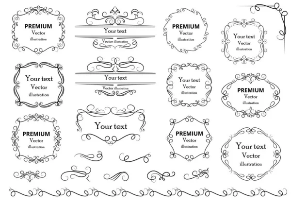 Elementos Diseño Caligráfico Remolinos Pergaminos Decorativos Marcos Vintage Florituras Etiquetas — Archivo Imágenes Vectoriales