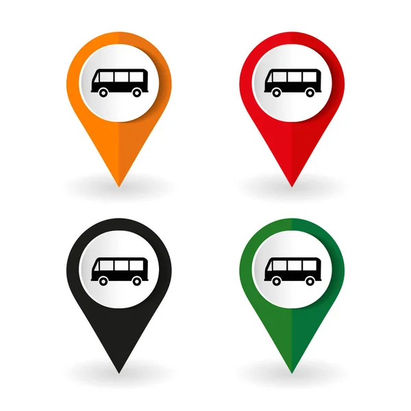 Mapa Marcador Com Ícone Ônibus Ilustração Vetorial Estilo Design Plano — Vetor de Stock