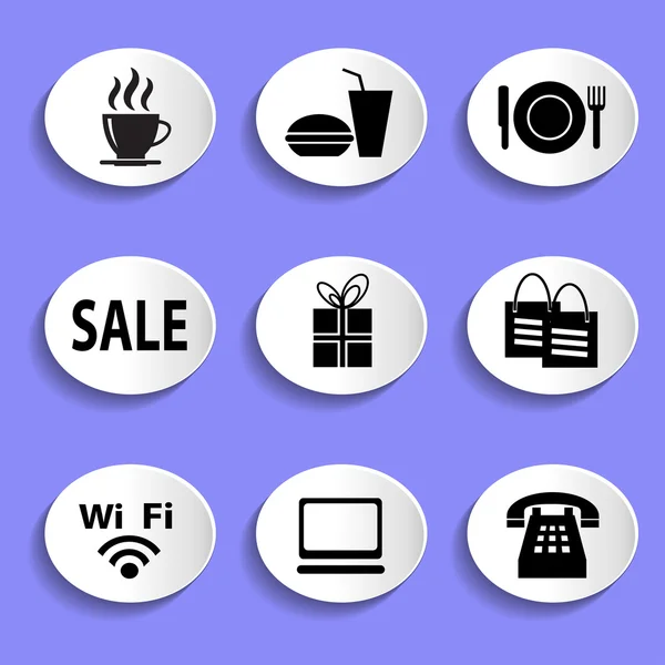 Conjunto de iconos de comida, compras y tecnología — Archivo Imágenes Vectoriales