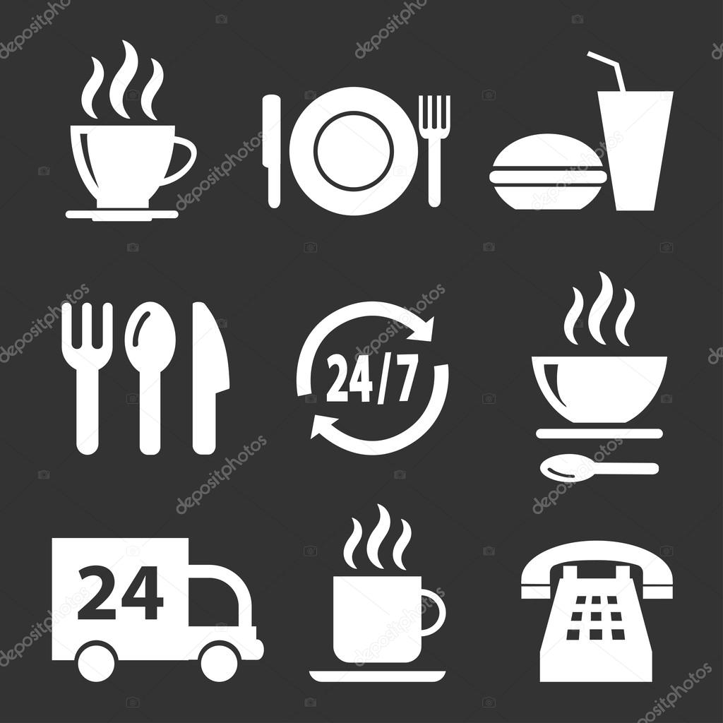 Set of vector icons with food on a dark background