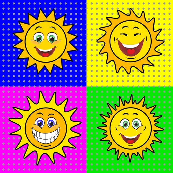 Soles coloridos con sonrisa — Vector de stock