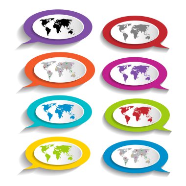 Set of vector icons with the world map