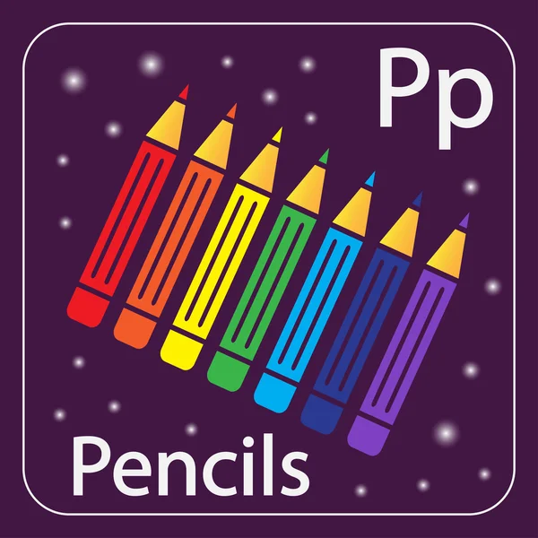Английская буква P и набор карандашей — стоковый вектор