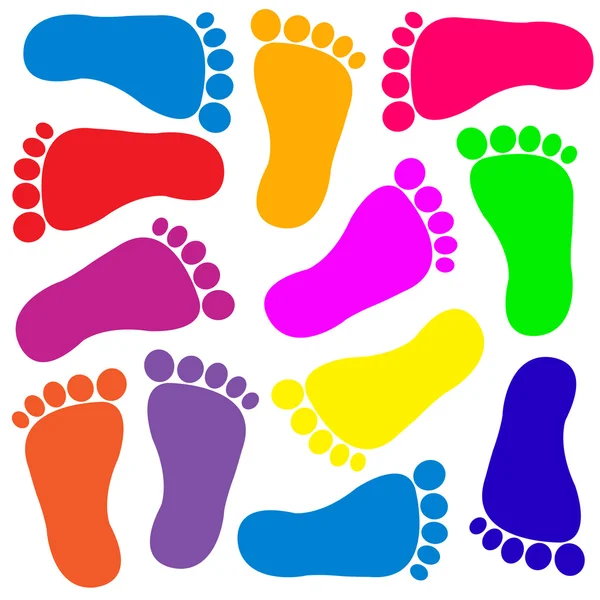 Kolorowe ślady ludzkich stóp — Wektor stockowy