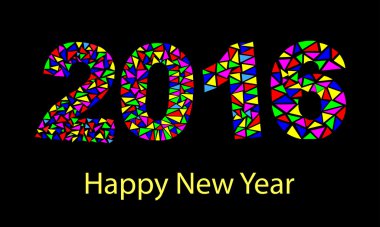 Mutlu yeni yıl 2016 renkli poligonal origami tarzında yapılmış kartpostal. Vektör çizim tatil tasarımı için. Parti poster, tebrik kartı, afiş veya davet.