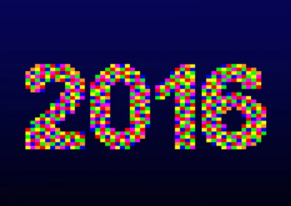 Feliz Ano Novo 2016 cartão de saudação feito em pixel de arte . — Vetor de Stock