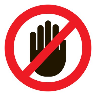 STOP! No entry. Black hand sign on white background with shadow. Hand sign for prohibited activities. clipart