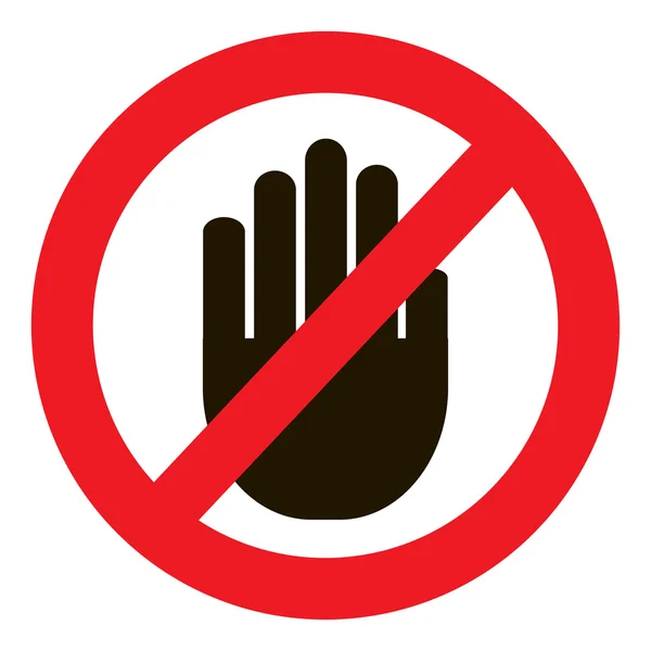 STOP! No entry. Black hand sign on white background with shadow. Hand sign for prohibited activities. — Stock Vector