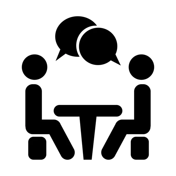 Conférence des icônes. Les gens assis autour de la table parlent. — Image vectorielle