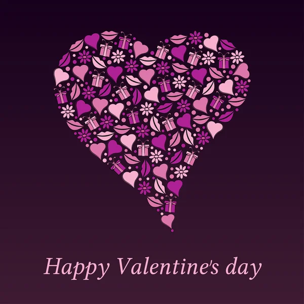 Carte postale au jour de la Saint-Valentin coeur sur un fond violet — Image vectorielle